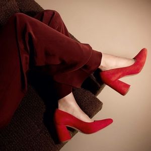 Clarks Laina 85 Court Red Suede Block Heel Size 7.5